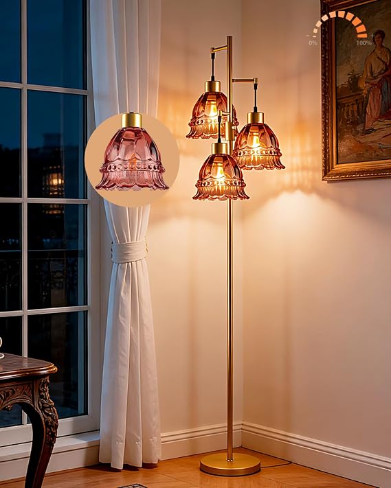 Lightdot Green Glass Floor Lamp Farmhouse Gold Floor Lamps for Living Room