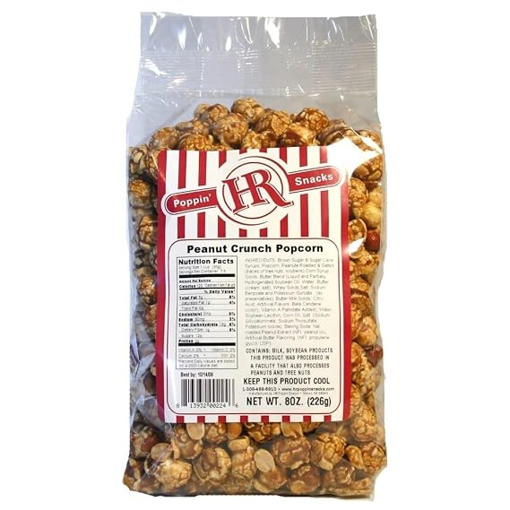 Caramel Peanut Popcorn | 3-Pack | 8 oz. | Buttery Coated with Peanut Topping | Gibbon, NE | HR Poppin' Snacks