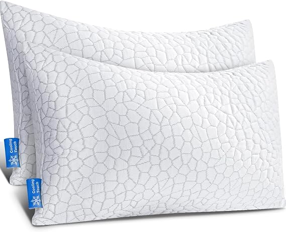 BETU Pillows 2 Pack – Adjustable Shredded Memory Foam Cooling Bed Pillows for Neck & Shoulder Support – Orthopaedic Pillows for Side, Back & Stomach Sleepers with Removable Breathable Cover