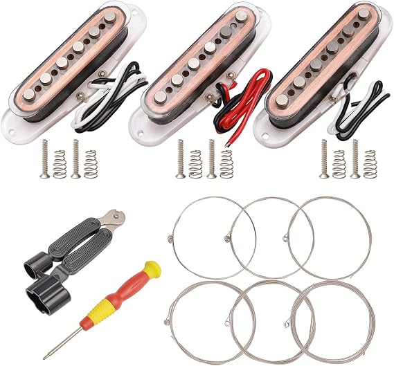 3pcs Guitar Single Coil Pickup Set 48/50/52mm Neck Middle Bridge SSS Pickup Kit for Fender Strat Style Guitar Accessory Parts (Transparent)