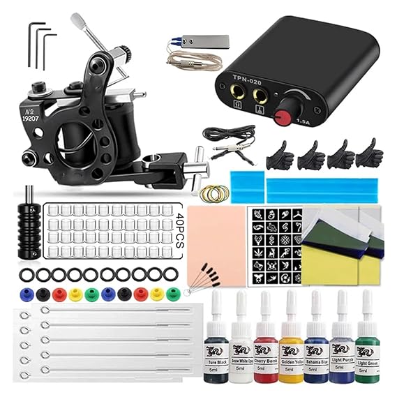 Tattoo Machines Complete Coils Tattoo Machine Kit Power Supply with Inks Pigment and Tattoo Needles for Liner Shader Machine Tattoo Beginner Set
