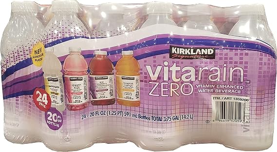 KIRKLAND SIGNATURE Vita Rain Zero Variety Water Beverage 24/20 Fl Oz Bottles Net Wt 480 Fl Oz