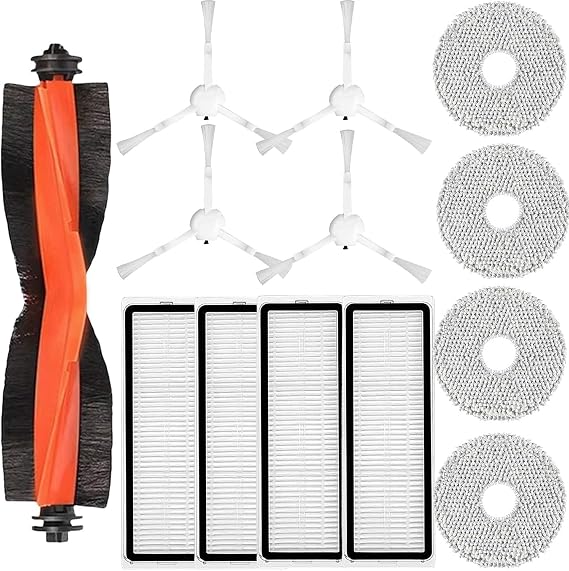 Vacuum Cleaner Replacement Parts Compatible with Xiaomi S20+ plus Accessories,1 Main Brush,4 Filter,4 Side Brushes,4 Mop Pads Accessories Kits(13PCS)