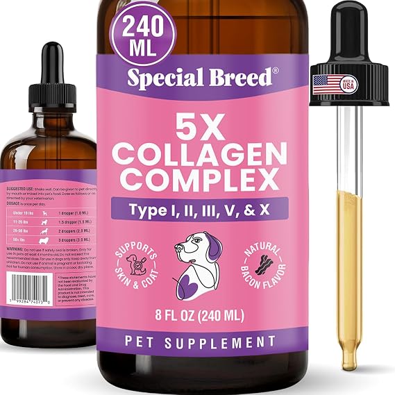 Premium Collagen for Dogs - Liquid Support for Joints, Skin, Coat, Bone, Immune System & HIPS - Collagen Supplement - Made in USA - Bacon Flavor - 8oz