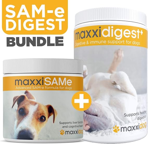 maxxipaws SAM-e Digest Bundle maxxiSAMe Advanced SAM-e Support for Dogs & maxxidigest+ Canine Digestive and Immune Supplement