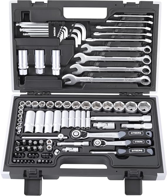 Tecpo 300383 Inch Tool Set - Harley Socket Spanner Nut Set - Ratchet Box - Socket Box