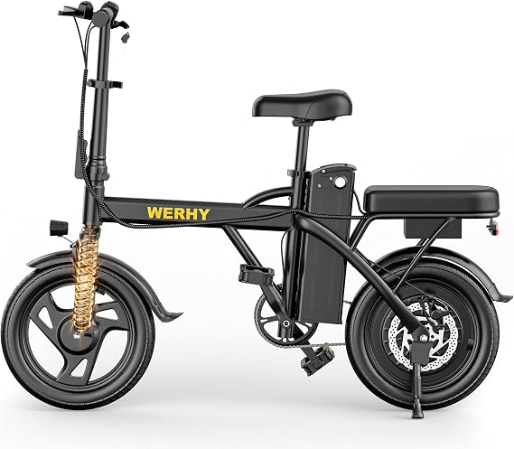 WERHY Electric Bike for Adults, 500W Motor, 20 MPH Max Speed Folding Ebike, 14" Electric Bicycles, Max 20/30 Miles Range (Pedal Assist Mode), Mini E Bikes