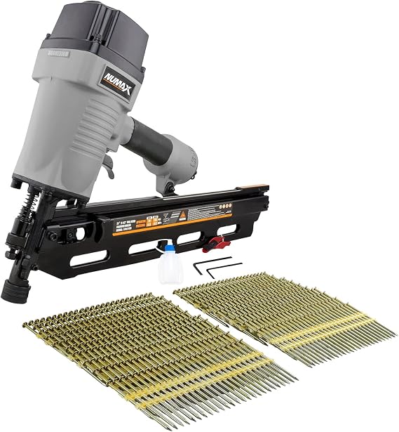 NuMax SFR2190WN Pneumatic 21 Degree 3-1/2" Full Round Head Framing Nailer with Nails (500 Count)