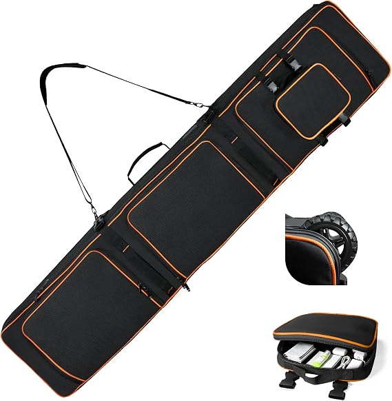 Expandable Padded Rolling Ski Bag Snowboard Bag with Wheels,Heavy Duty 900D Oxford Waterproof Ski Travel Bag from 165-177 cm with Detachable Portable Bag for Snowboard or Skis Accommodates Ski Boot