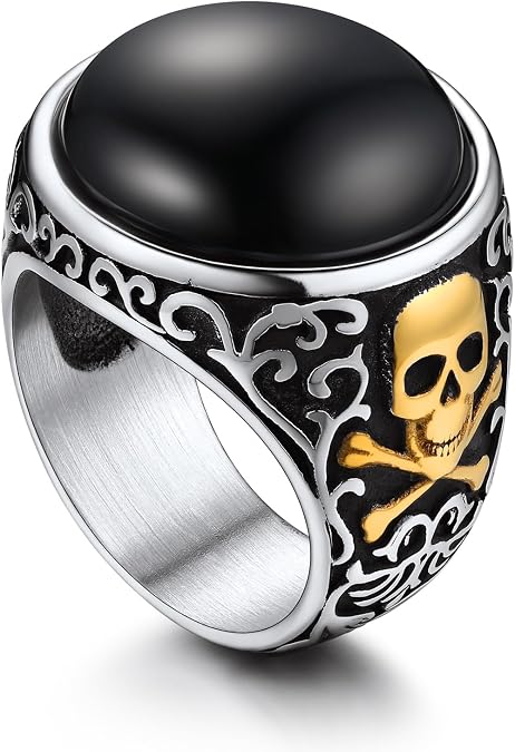 Bandmax Mens Luxury Gothic Rings, Stainless Steel Retro Style Crystal Stone Signet Ring Punk Halloween Costume Jewelry Ring for Men Women Gift Packed