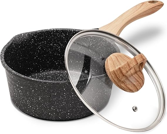 JEETEE Granite Nonstick Saucepan with Lid 16cm/1.5L Grey | Heat-resistant Handle, Induction Compatible, PFOA/PFOS-free, Granite Coating, Ideal for Sauces and Soups