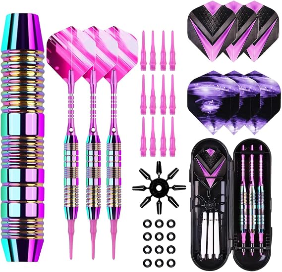 Soft Tip Darts Set - Darts Plastic Tip Sets, 3Pack Professional Plastic Tips Dart with Extra 12 Soft Tips and 6 Replace Dart Leaf for Beginners & Pro Players