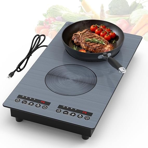 VBGK induction cooktop,110V 2300W double burner hot plate with LED touch control, 9 Power Levels, Kids Lock & Timer, OverheatProtection,2 burner induction cooktop