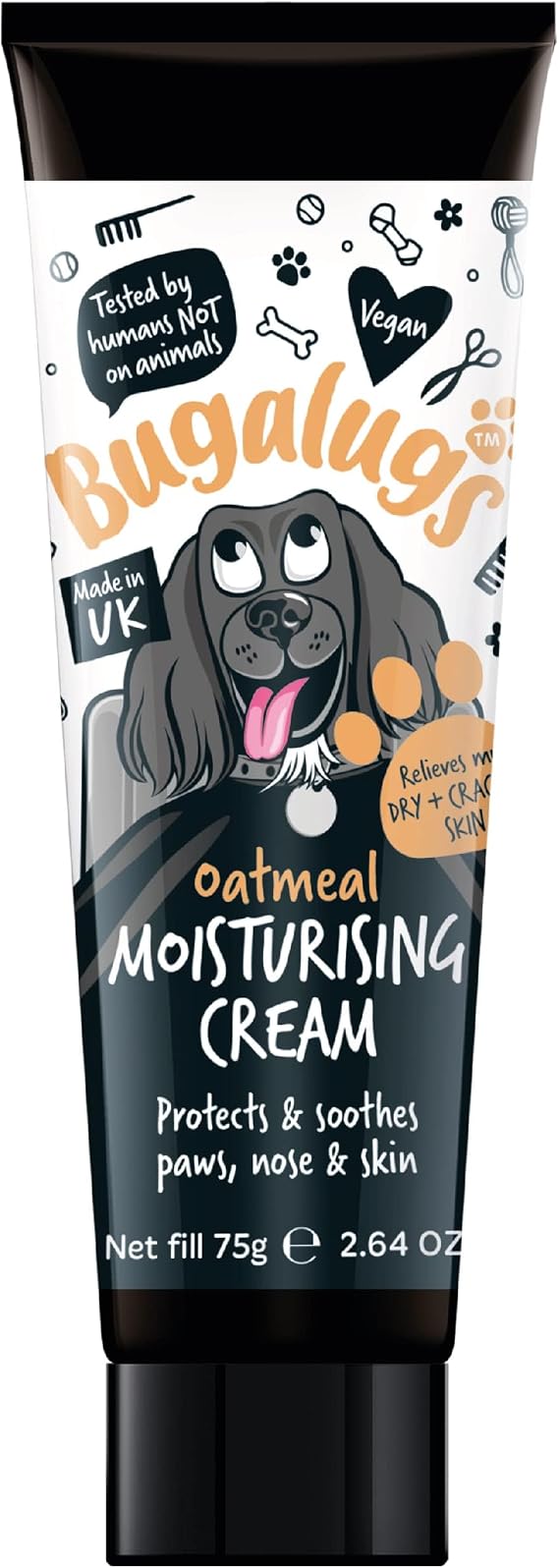 BUGALUGS Dog nose balm 75g, Moisturising cream for paws, nose and skin for dogs contains Oatmeal, Vegan formula nose balm for dogs reduces skin irritation and redness (75g Moisturiser)