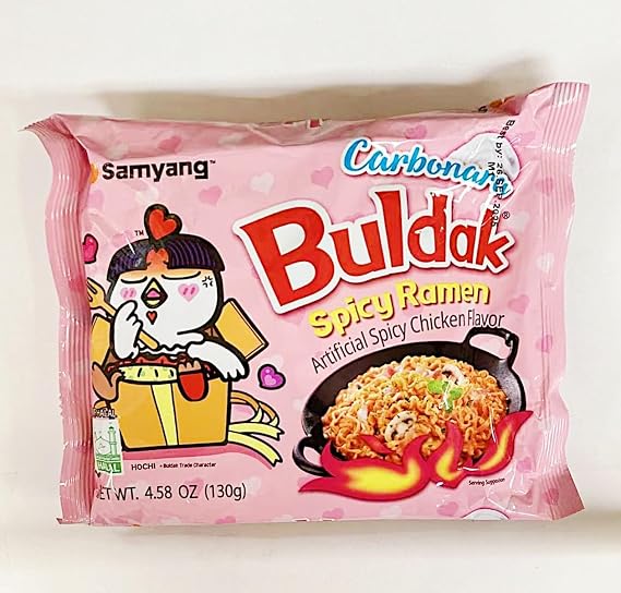 Carbonara Buldak Spicy Ramen, Artificial Spicy Chicken Flavor, 4.58 oz,10 Packs