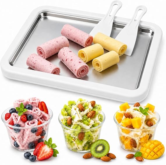 Instant Rolled Ice Cream Maker Kit No Electricity Needed, 2026 NEW Food-Grade Freeze Plate with 2 Scrapers, DIY Homemade Ice Cream/Sorbet/Frozen Yogurt, Fun Family Activity Gift