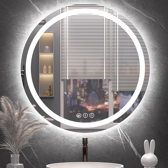 Round LED Bathroom Mirror with Lights, Backlit & Front Lighted, Wall-Mounted Vanity Mirror 3000K/4000K/6000K, Memory Functions, Anti-Fog, Dimmable Smart Mirror (Round 30" x 30")