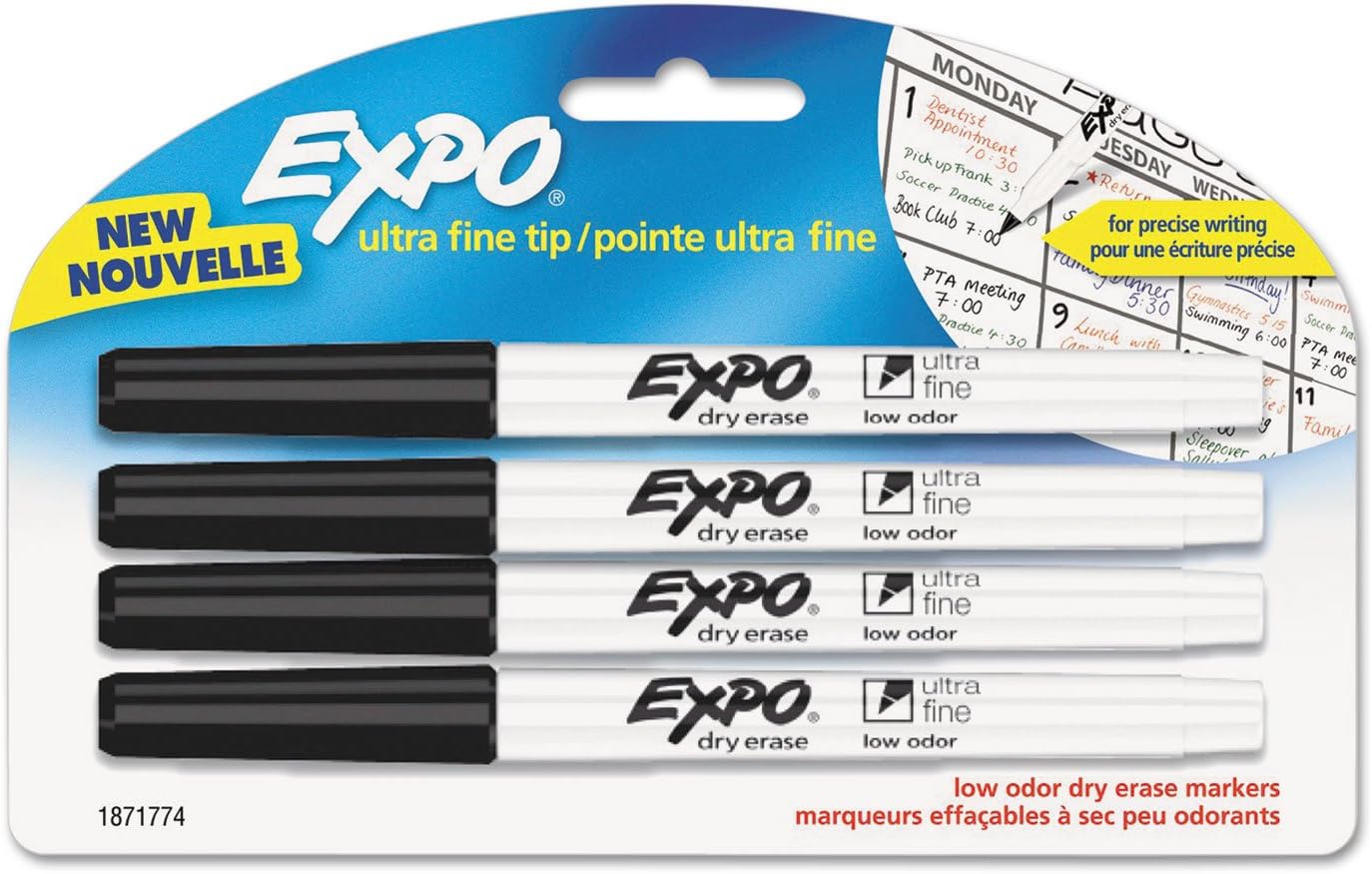 EXPO 1871774 Low-Odor Dry-Erase Marker Ultra Fine Point Black 4Pack