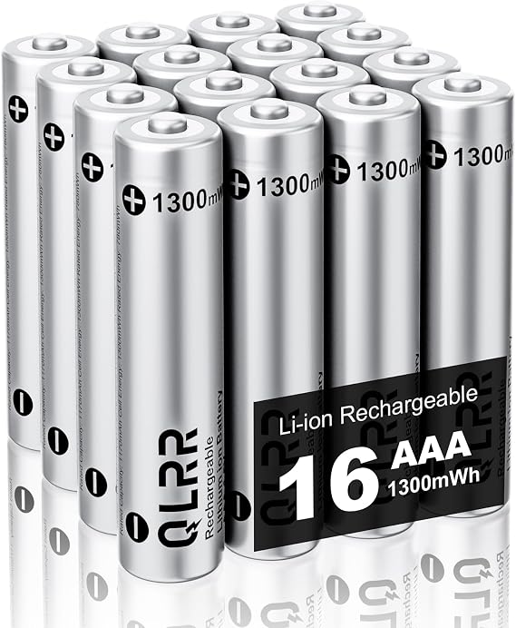 Rechargeable AAA Lithium Batteries, 16 Pack, 1300mWh, 1.5V