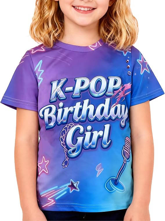 Birthday Girl Graphic T-Shirts Cute Kpop Style,Fantasy Birthday Party Outfit for Girls,Short Sleeve Top K-pop Fan Gift Idea