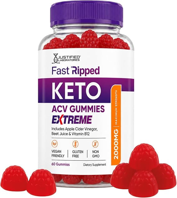 Justified Laboratories Fast Ripped Keto ACV Gummies Extreme (2000 mg) - 60 Count - Formulated with Apple Cider Vinegar, Folate & Vitamin B12 - Non-GMO, Vegan, Gluten Free - 30 Servings