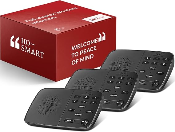 Hosmart UltraSpeak Intercoms Wireless for Home, Full Duplex Wireless Intercom System for Home Use, House Intercom Two Way Real-time Intercom System for Business with 1200 Feet Range (3 Packs)