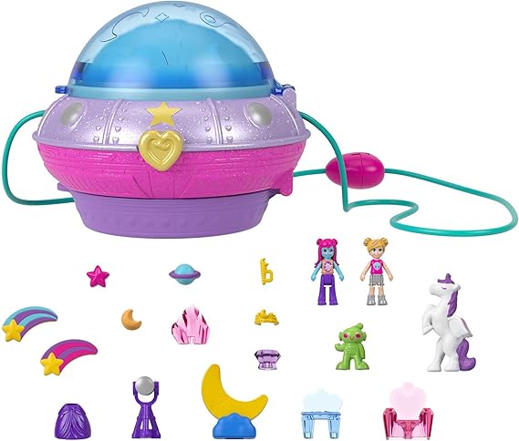 Polly Pocket Dolls and Accessories, Compact with 2 Micro Dolls, 15 Toy Pieces and 1 Fashion Piece, Double Play Space