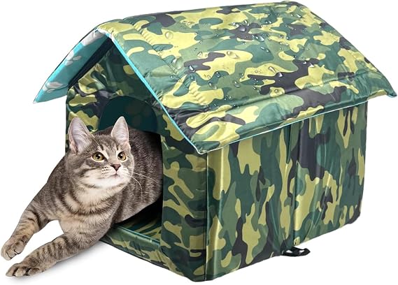 Outdoor Cat House For Outdoors,Waterproof And Rainproof Dog And Cat House, Foldable Pet Shelter,Suitable For Stray Cats/Dogs 45x43x40cm (Camouflage color)