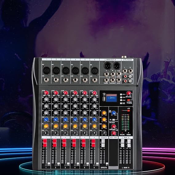 6-channel Professional Audio Mixer Sound Board Console Desk System Interface Digital USB MP3 Input +48V Phantom Power Stereo DJ Studio