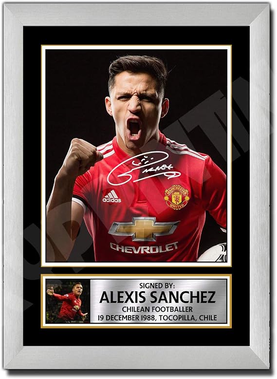 A4 SILVER FRAMED ALEXIS SANCHEZ 1 Signed by Autographed Poster Print | Wall Art | Photo | Signature | Autograph Image | GIFT