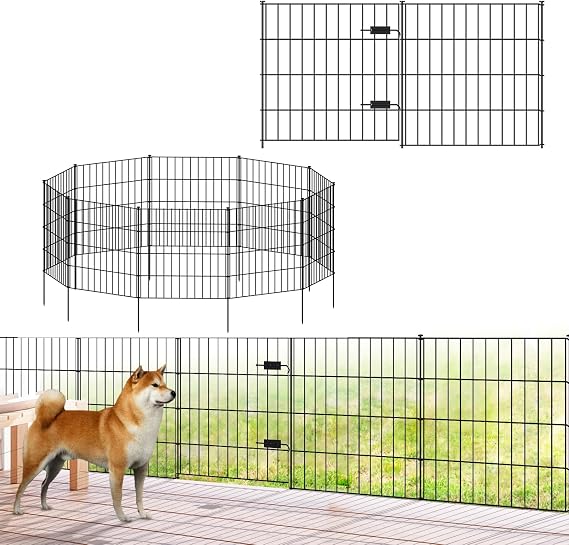 Metal Garden Fence 28in (H) x 23.3ft (L), 10 Panels + 11 Stakes Bundle Metal Garden Fence 28in (H) x 23.3ft (L), 1 Gate + 9 Panels