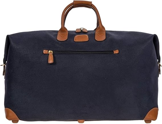Brics LIFE Cargo Duffel Bag, Luxury Travel Weekender with Water-Resistant Faux Suede and Leather Details 22 Inch, Blue