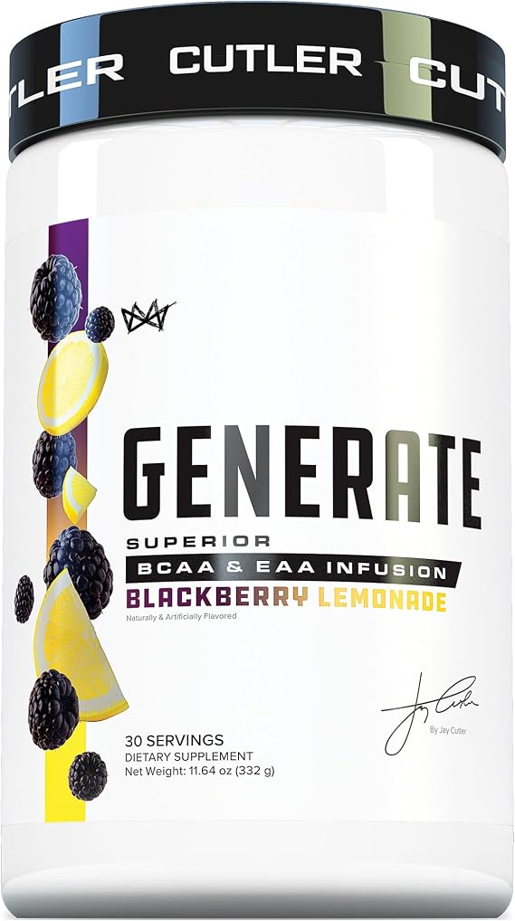 Generate EAA and BCAA Powder: Best Post Workout Recovery Drink and Branched Chain Amino Acids Supplement with Essential Amino Acids, 5g BCAAs, 2g EAAs | BlackBerry Lemonade, 30 Servings