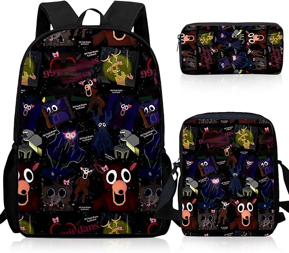99-night School Backpack Set 3-Piece Set with Waterproof School Bag Crossbody Bag and Pencil Case Suitable as a Learning Camping Travel and Birthday Gift for Boys Girls Teenager
