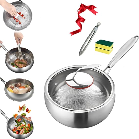 Titanium Hammered Pan with Lid, Thickened Multi-Layer Stock Pot, Titanium Wok Pan, Scratch-Resistant Non Stick Titanium Frying Pans, Even Heating for Cooking,for Oven, Induction And Cook Tops