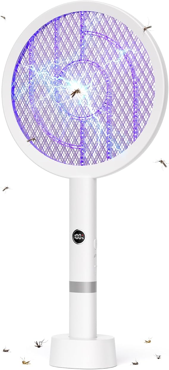 YISSVIC Electric Fly Swatter Bug Zapper Racket, White