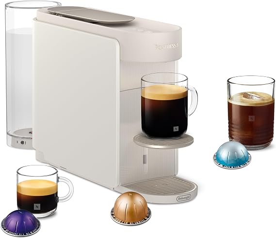 Nespresso Vertuo Up Coffee Pod Machine by Delonghi with, Precision brewing, Fast Heat-Up, Compact Design, Make Espresso, Americano, latte and perfect for over ice coffee, White (ENV200.W) | Sleek machine for effortless precision brewing, brews up to 7 cup sizes for Vertuo pods, 12 pod discovery box included.