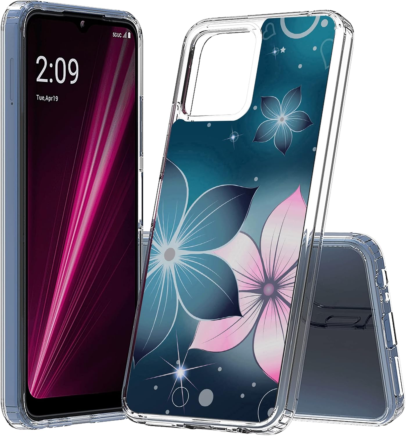 Aquaflex Phone Case Compatible with REVVL 6 5G Slim Design Full Body Reinforced Corners Shockproof Drop Protection Blue Mystical Rose