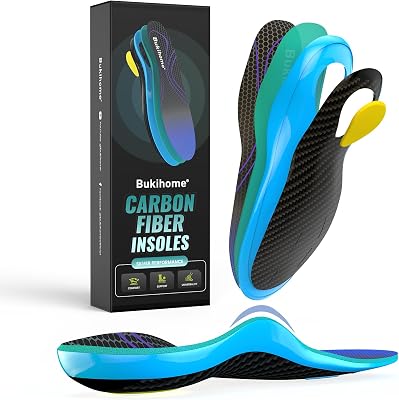 Bukihome Carbon Fiber Insoles -（1 Pair） High Arch & Rigid Support - Extra Energy Return - Non-Cleated Shoes - Running, Hiking - Injury Prevention - Volleyball, Basketball, Racquet Sports -3XL