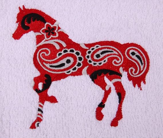 Bath Towel Set with Embroidered Filigree Filly Design - Beige Terry