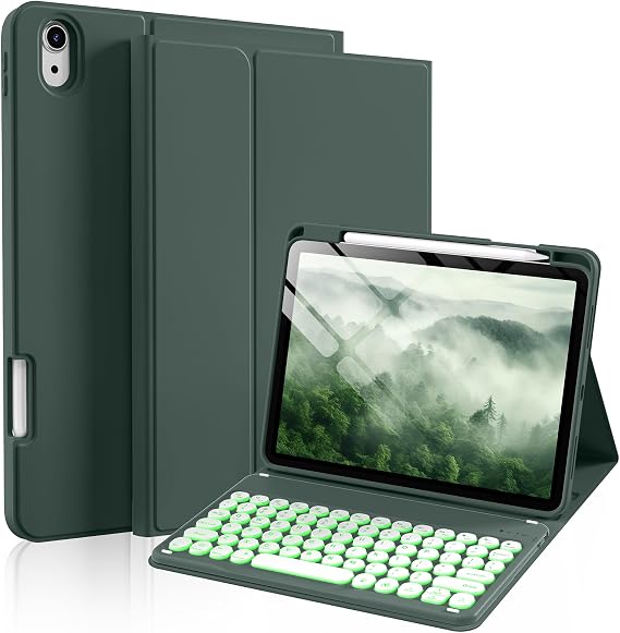 for iPad A16 11th/10th Gen Keyboard Case, Backlit Bluetooth (Green)