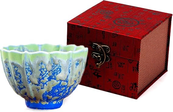 Chinese Tea Cup, 4 oz Floral Shaped Ceramic Cup for Tea and Coffee, Dishwasher & Microwave Safe, Art Deco & Elegant Tea Gifts for Women (Green)