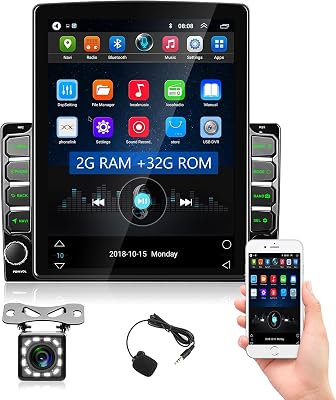 podofo Android Double Din Car Stereo 232G 9.7 inch HD Vertical Touch Screen Car Radio with Bluetooth Backup Camera and External Microphone,Support Wifi GPS Navigation FM Radio AndroidIOS Mirror Link