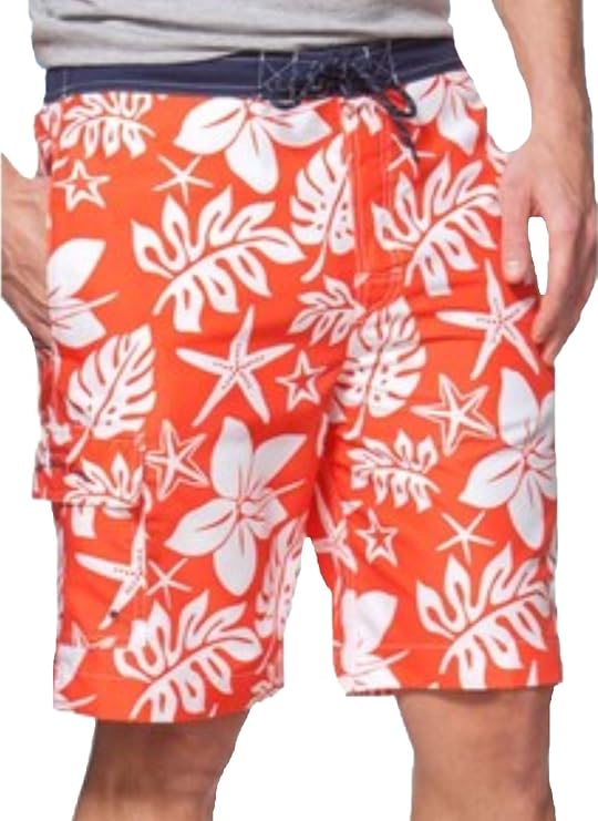 Chaps by Ralph Lauren Men's Hibiscus Board Swim Shorts, Bittersweet (LT)