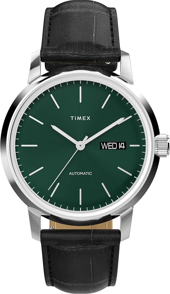 Timex Men's Marlin Automatic 40 mm Watch - Black Leather Two-Piece Quick Release Strap Black Dial Stainless Steel Case TW2W33900