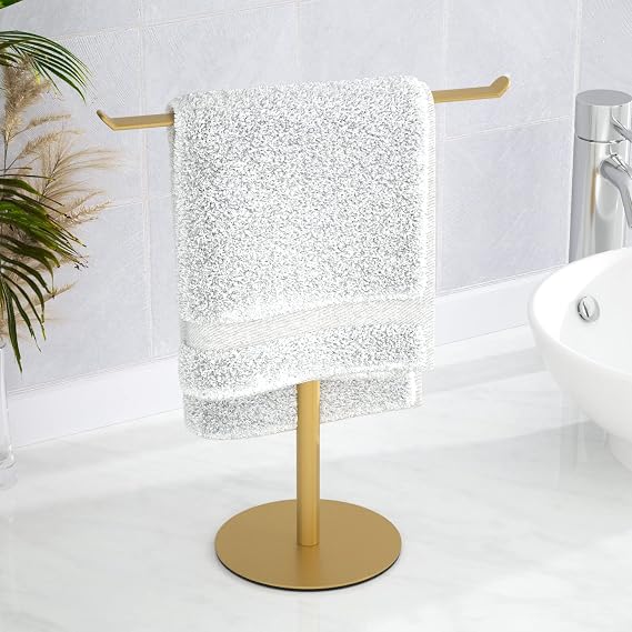 Gold T-Shaped Hand Towel Holder Stand for Countertops, Stainless Steel