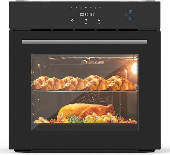 24" Electric Built-in Wall Oven - Single Design with 8 Cooking Modes, 108 Smart Menus, 2.5 Cu.ft Convection, Stainless Steel, Touch Control, Timer, Safety Lock, 3000W, 240V, Black