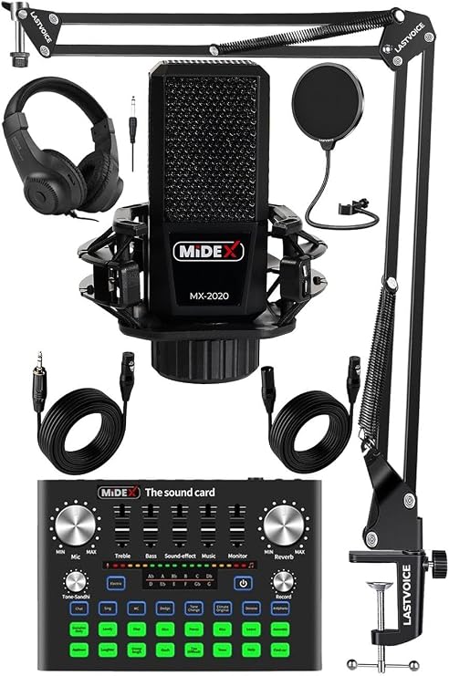Midex MX-2020 Compact Set-1 Efektli Ses Kartı Mikrofon Stand Seti (PC ve Telefon)
