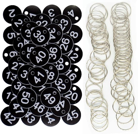 Plastic ID Number Tags Key Tags Engraved Number with Key Rings Black 1-300