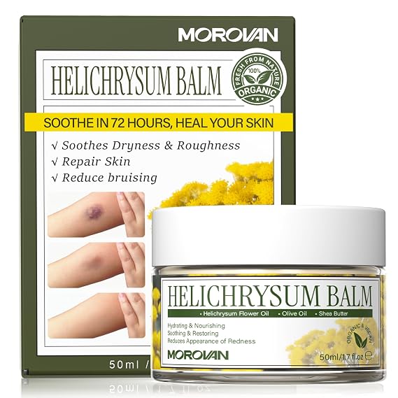 Morovan Elderly Bruise Balm Helichrysum: Multi-Purpose Skin Balm for Bruises, Veins, Burns & Redness from Activity & Aging, Promotes Healing & Circulation for Men & Women